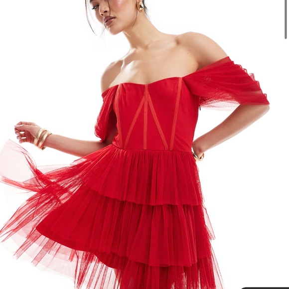Lace & Beads tulle off-the-shoulder corset mini dress - Picture 2 of 10
